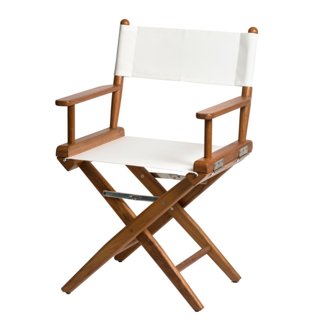 Director chair low natural wood white canvas